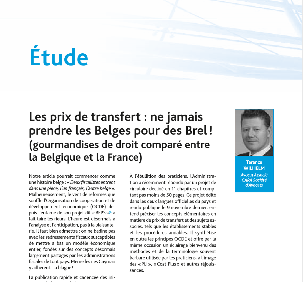 Les prix de transfert : ne jamais prendre les Belges pour des Brel ! (gourmandises de droit comparé entre la Belgique et la France)